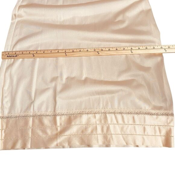 VTG Lorraine Full Slip Dress Satiny Nylon Lace Trim Adj. Straps Beige Sz Tall 36 - Picture 13 of 13